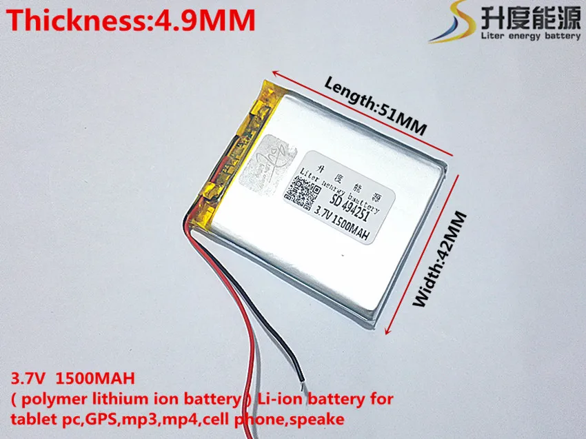 

best battery brand 494251 3.7V 1500mAh lithium polymer battery MP3 MP4 navigation instruments small toys and other products Univ