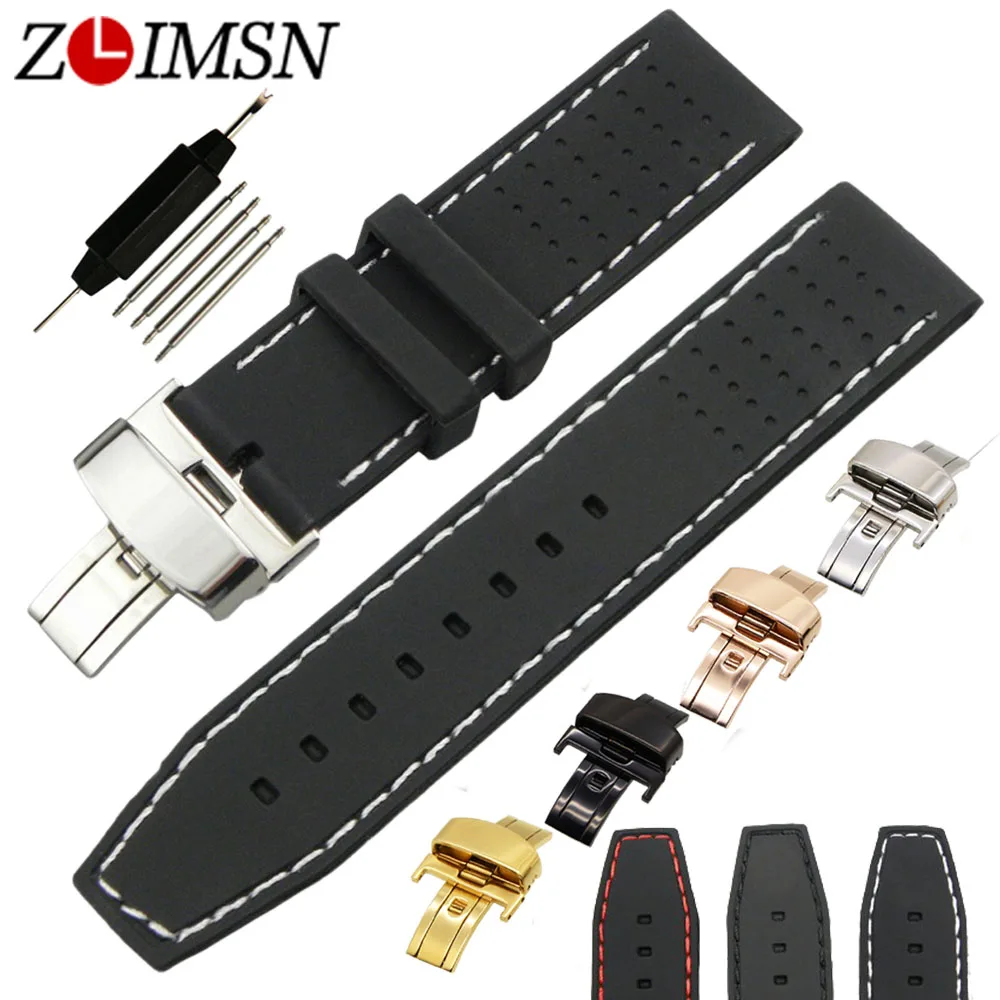 ZLIMSN 22mm Watchband Deployment Butterfly Clasp Sport Waterproof Diving Silicone Rubber Watch Strap Relojes Hombre 2017