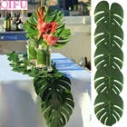 Искусственные тропические Пальмовые Листья, декор для вечевечерние в джунглях, искусственные листья, искусственные украшения, гавайская вечерние, летние пляжные свадебные принадлежности