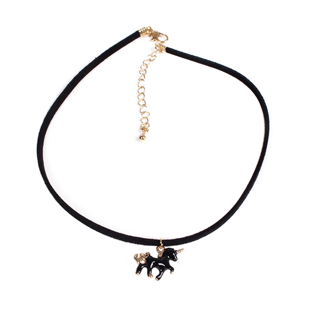 Модные черные Искусственная Кожа Лошадь Единорог Шарм Цепочки и ожерелья цепь
