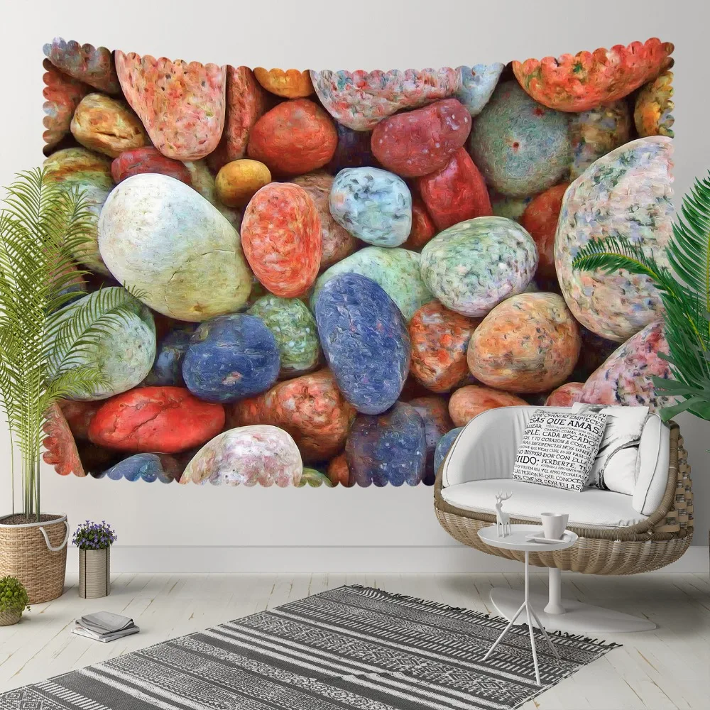 

Else Blue Brown Orange Red Sea Colored Pebble Stones 3D Print Decorative Hippi Bohemian Wall Hanging Landscape Tapestry Wall Art