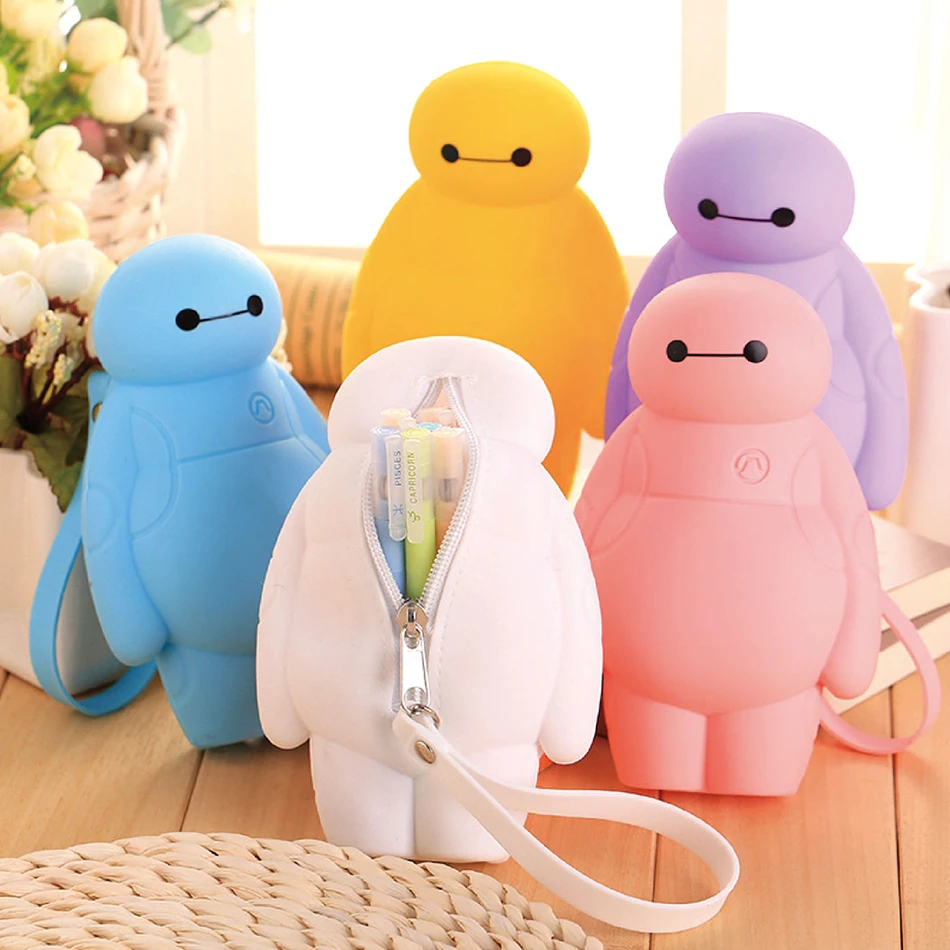 Большой кавайные пеналы Hero Baymax Мультифункциональный силиконовый канцелярские