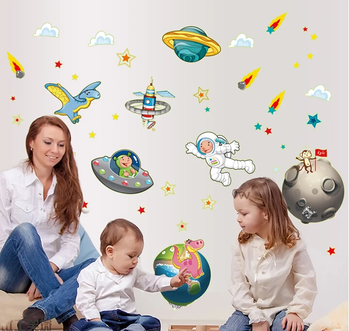 Луны и звезд Вселенной космоса Мультфильм люминесцентные Светящиеся Настенные