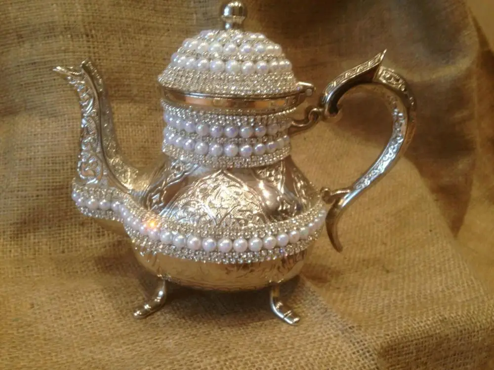 Swarovski Украшенные камни, медные Чайники заварочные высокого качества ручной работы роскошные серебряные