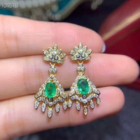 kjjeaxcmy fine jewelry 925 silver inlaid natural emerald ladys eardrop support detection
