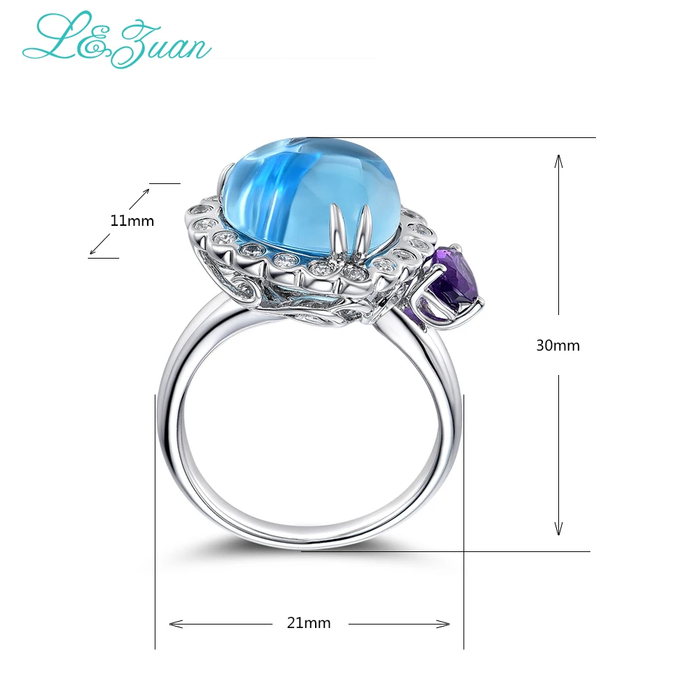 l&ampzuan noble Natural 7.24ct Topaz Blue Stone Prong Setting 925 sterling Ring Jewelry silver jewelry rings for women | Украшения и