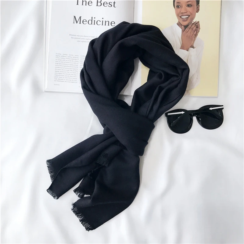 

Luna&Dolphin Women Solid Color Cashmere Scarves Lady Winter Thick Warm Burr Scarf Turmeric Female Shawl Black Pashmina Tippet