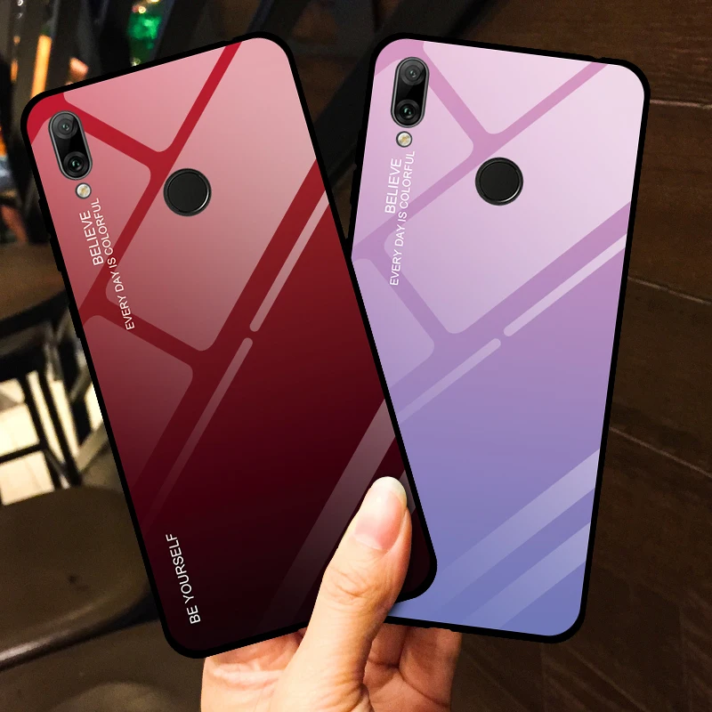 Чехол из закаленного стекла для huawei Y5 Y6 Pro Y7 Prime P Smart Plus 2019 P30 Lite градиентная Крышка