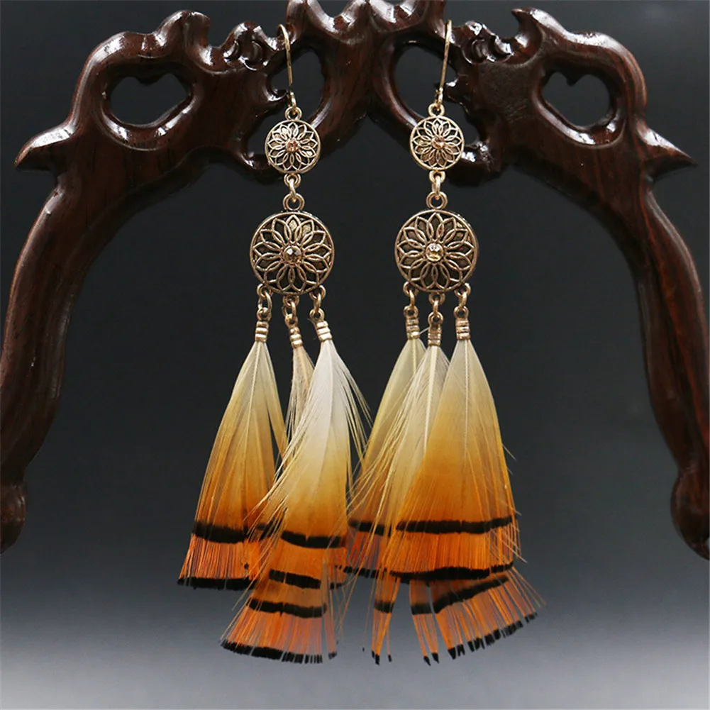 Lureme богемные ретро украшения ручной работы натуральные перья Висячие длинные