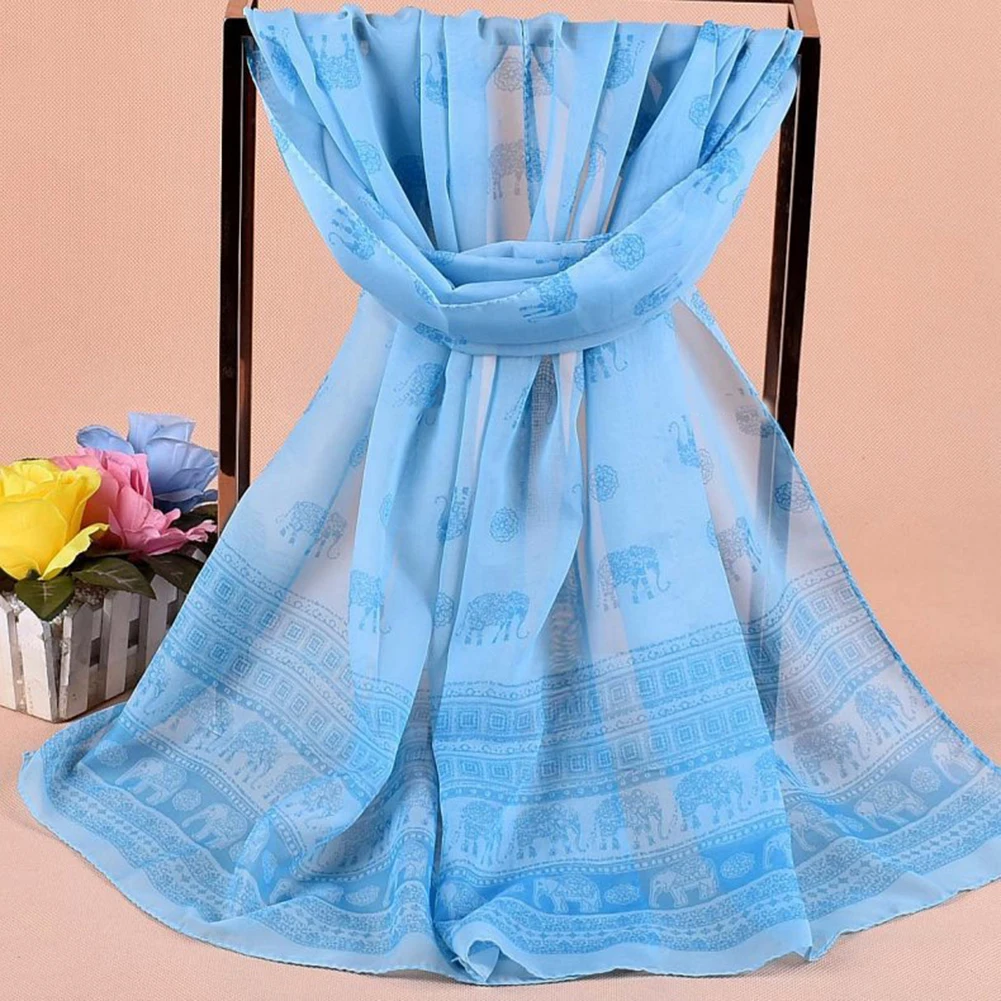 Мода Слон Pattern шифон Для женщин мягкие дышащие длинный шарф Средства ухода за