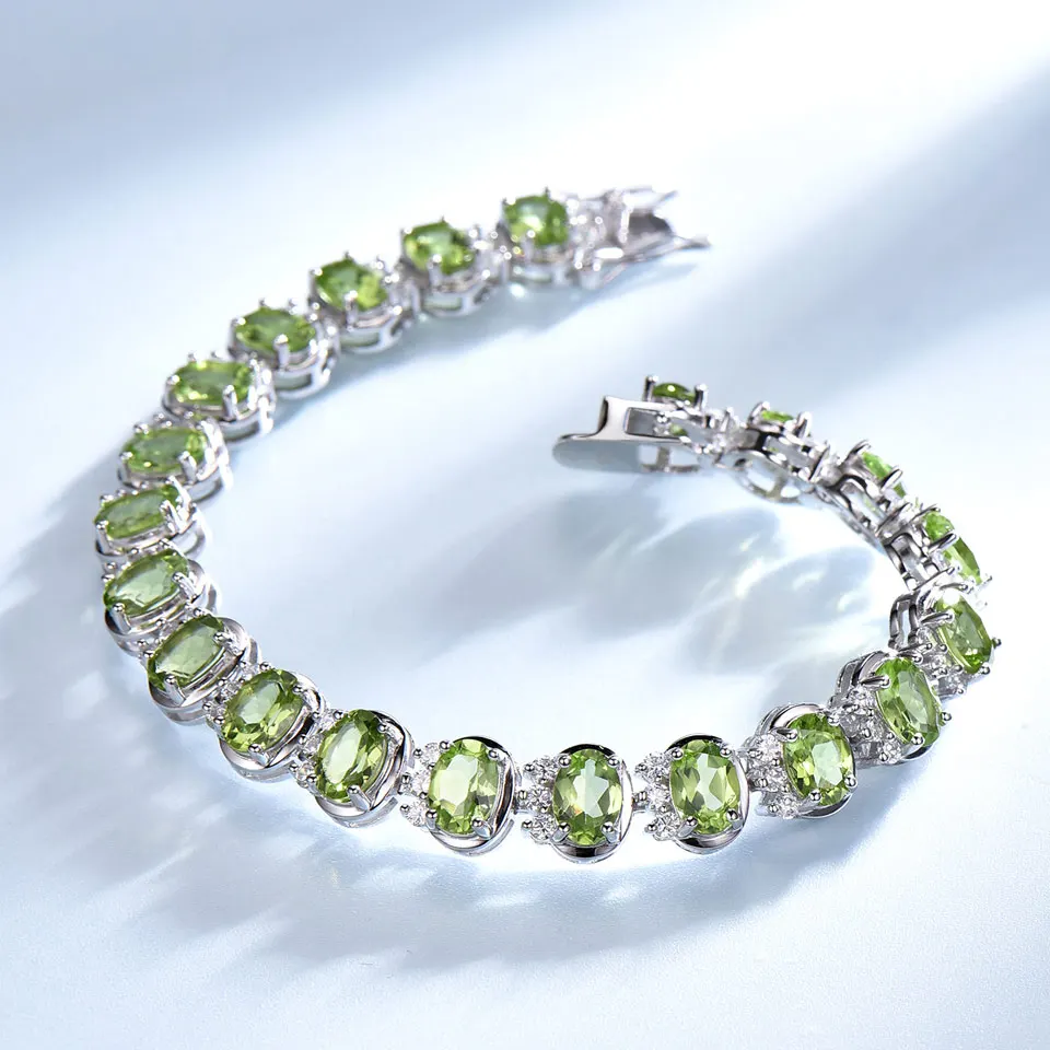 UMCHO Роскошные 18.9ct натуральные браслеты из перидота для женщин 925 пробы Серебряная цепочка звено браслет Свадебный драгоценный камень ювелирные изделия