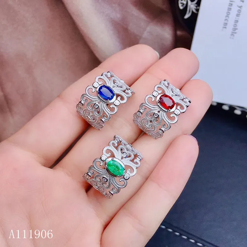 

KJJEAXCMY boutique jewelry 925 sterling silver inlaid natural sapphire emerald ruby female ring plum support test set new luxury