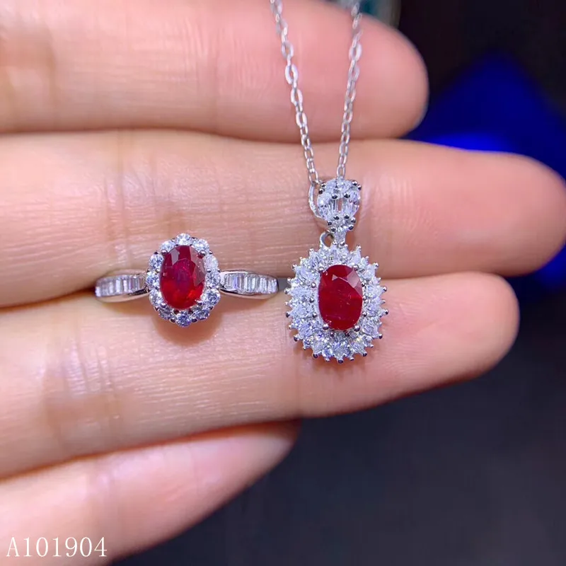 KJJEAXCMY Бутик ювелирных изделий из серебра 925 с натуральным рубином, включающий подвеску на цепочке и кольцо, поддерживающий проверку.