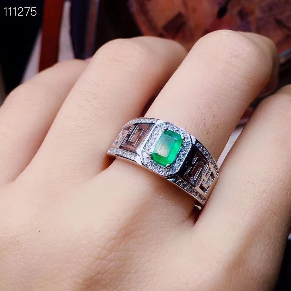 KJJEAXCMY boutique jewelry 925 Silver-inlaid Natural Gem Emerald Girl Ring Support Detection | Украшения и аксессуары