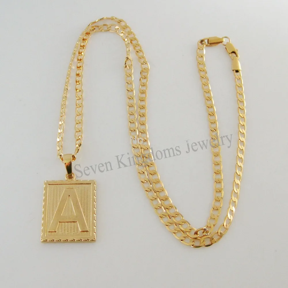 YELLOW GOLD OVERLAY FILLED BRASS 24&quot CUBAN NECKLACE&ampLETTER A INITIAL LETTERS INITIALS PENDANT/Great Gift/ | Украшения и