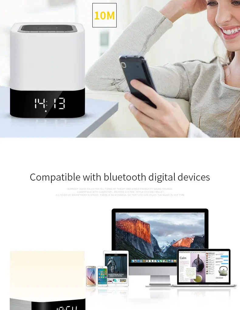 Беспроводной сенсорный датчик Bluetooth динамик для Xiaomi Xiomi iPhone AUX светодиодный светильник будильник стерео Саундбар TF карта динамик s
