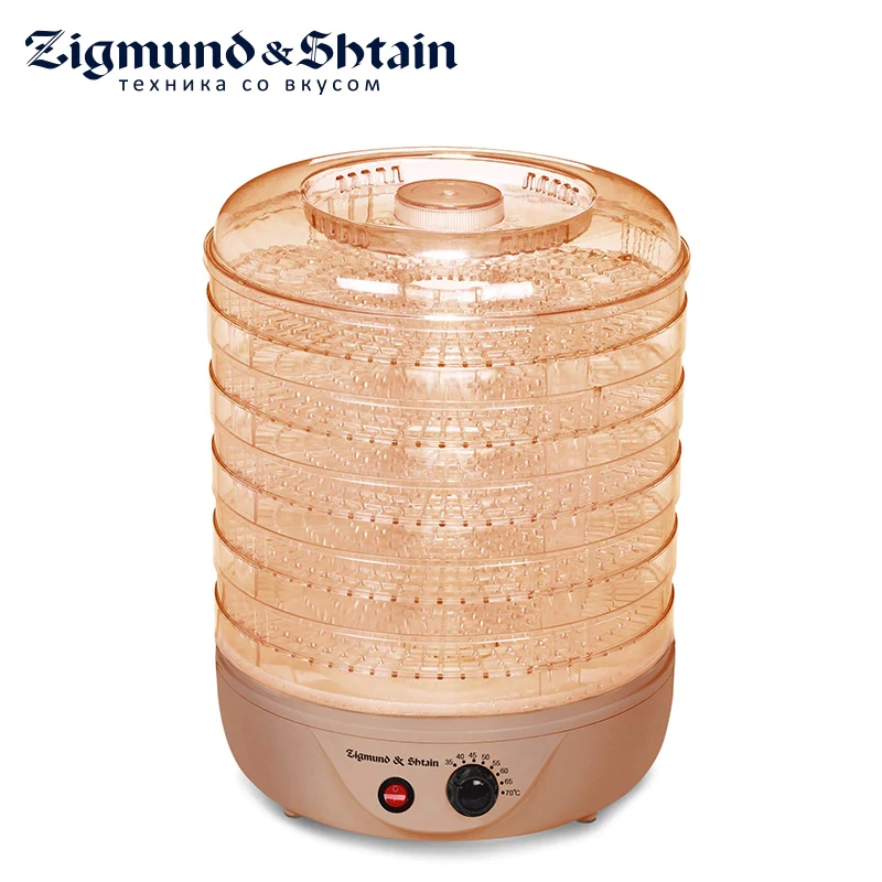 Zigmund& Shtain ZFD-401 Сушилка электрическая для овощей и фруктов с прозрачными секциями, 500 Вт, Регулировка температуры 35-70°С, 5 съемных секций, Вентилятор для равномерной сушки овощей и фруктов