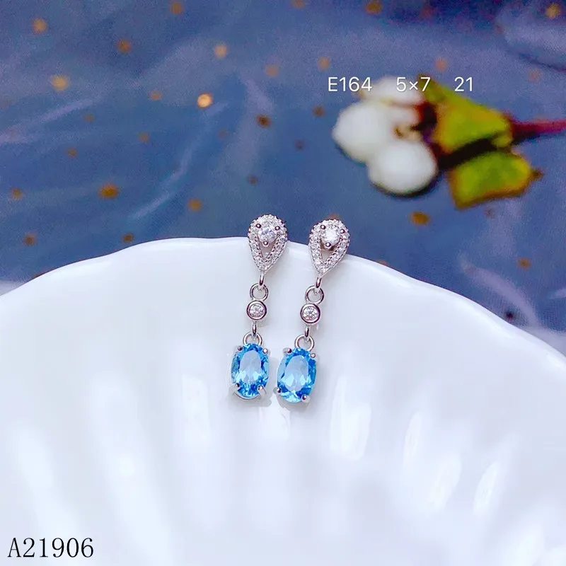 

KJJEAXCMY Fine Jewelry 925 Sterling Silver Inlaid Natural Topaz Gemstone Female Earrings Support Test