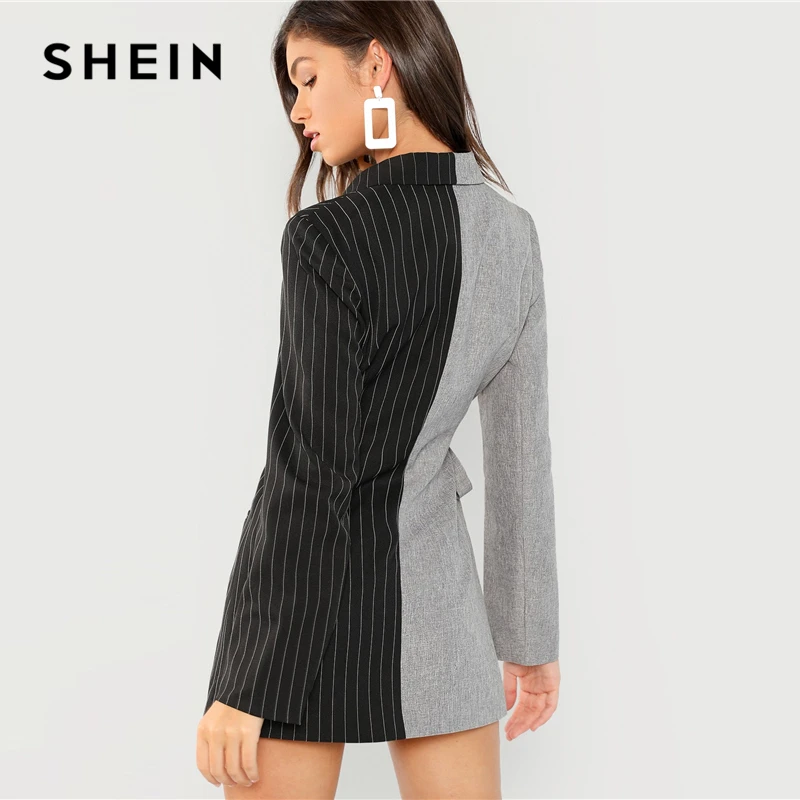 SHEIN Контрастный Блейзер На Запах С V образным Вырезом Элегантные Женские Осенние