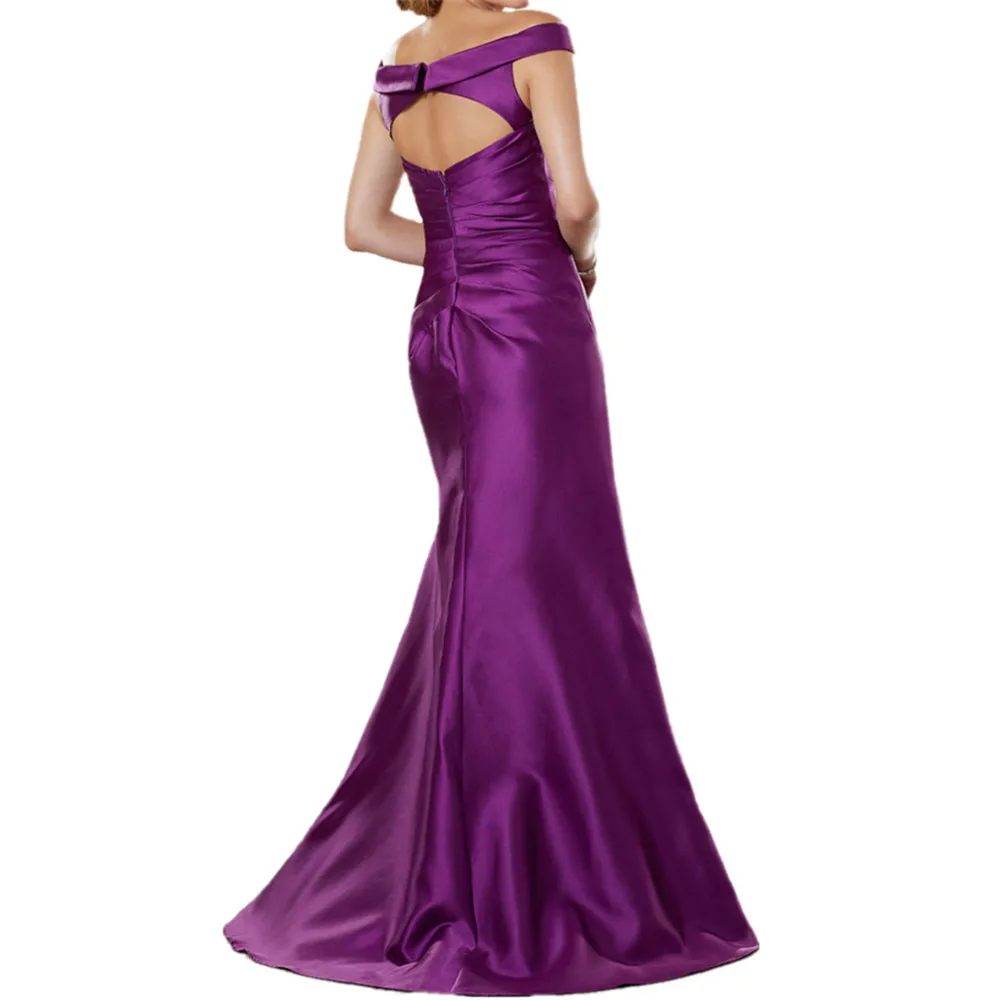 Baijinbai Satin Long Mother of the Bride Dresses Classic Portrait Off Shoulder Neckline Evening Formal Gowns Floor Length | Свадьбы и