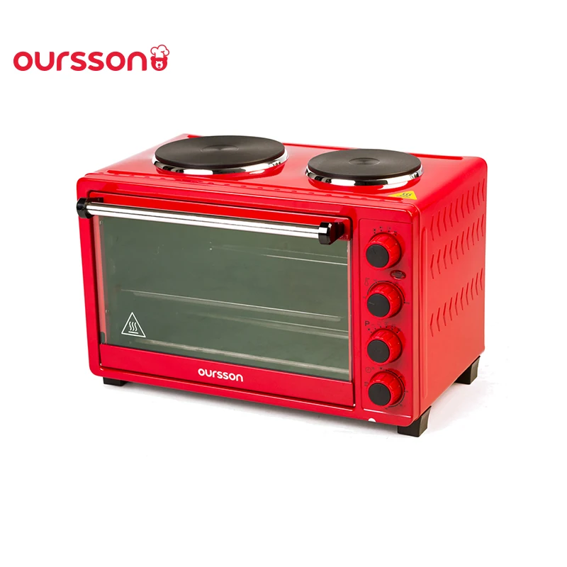 Мини-печь Oursson MO3030/RD, 30 литров, 2 конфорки, решетка,корзина гриль,таймер со звуковым сигналом, 5 режимов работы, поддон для крошек, конвекция