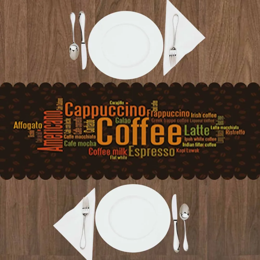 

Else Brown Green Orange Coffee Americano Latte Writen 3d Print Pattern Modern Table Runner for Kitchen Dining Room Tablecloth