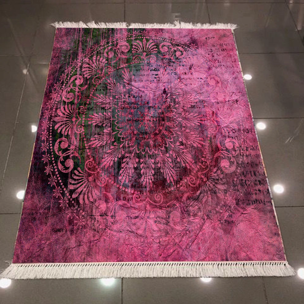 

Else Purple Black Ethnic Ottoman Vintage Authentic 3d Print Microfiber Anti Slip Back Washable Decorative Kilim Area Rug Carpet