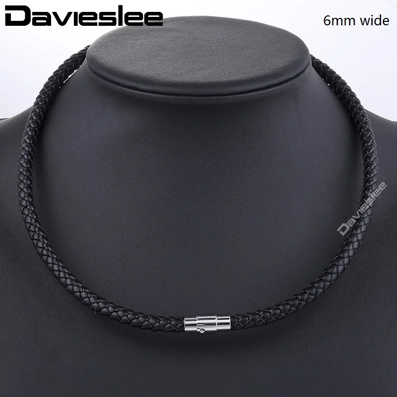 6mm Black UN49 Мужское кожаное ожерелье ручной работы, чокер, коричневый, черный, плетеный шнур, веревка, ожерелье, застежка из нержавеющей стали, из США 4, 6, 8 мм, UNM09 - Окраска металла: 6mm Black UN49