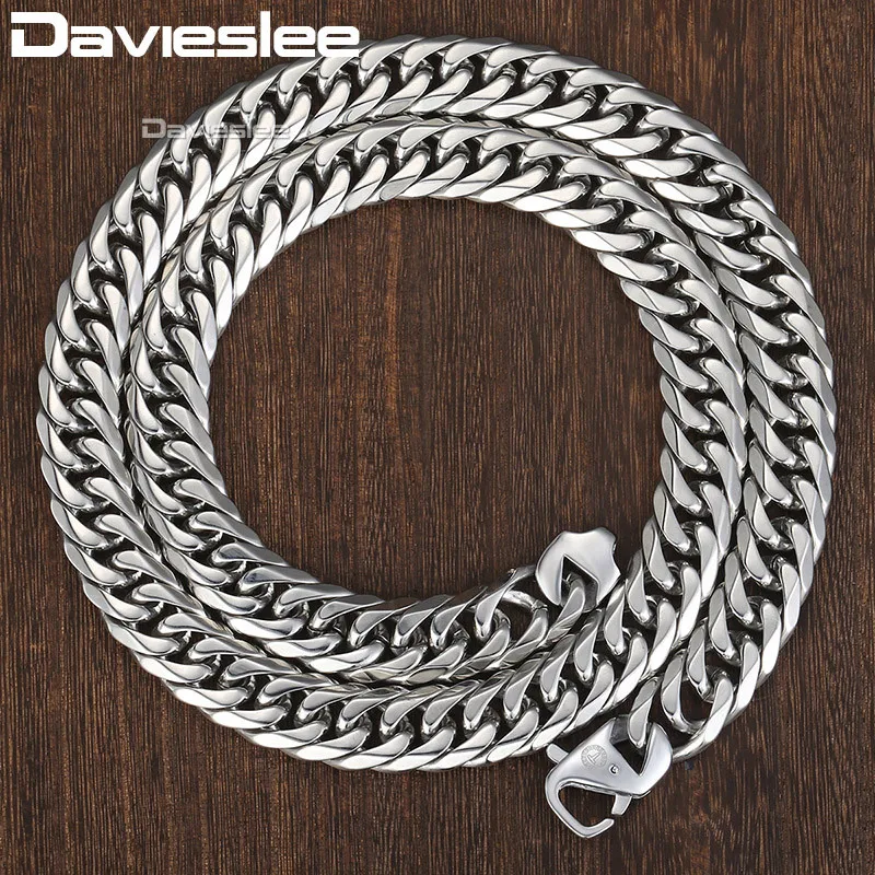 Двойная кубинская цепь Davieslee из панцирного плетения мужское ожерелье
