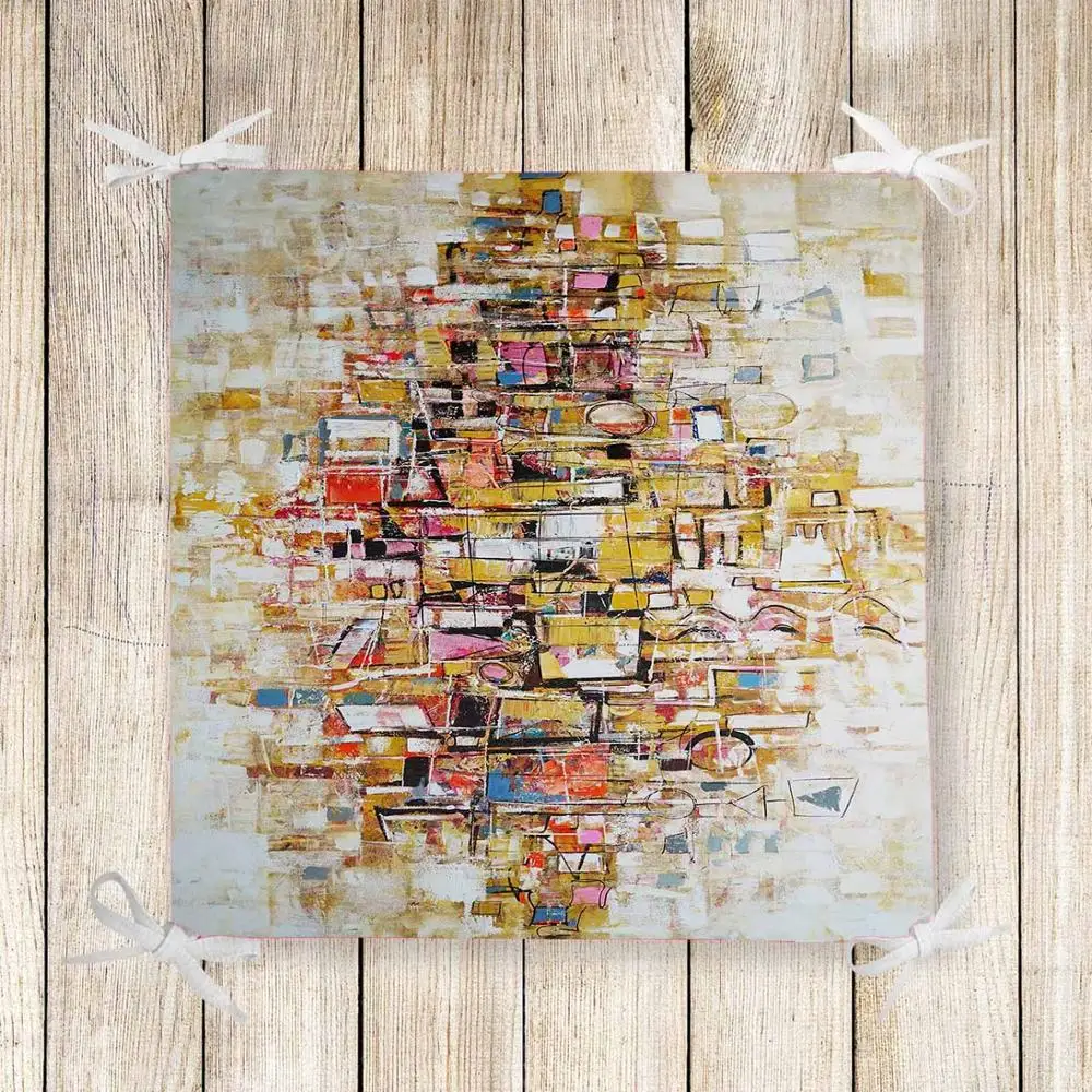 

Else Yellow Blue Abstract Gray Nordec 3d Chair Pad Seat Cushion Soft Memory Foam Full Lenght Ties Non Slip Washable Zipper