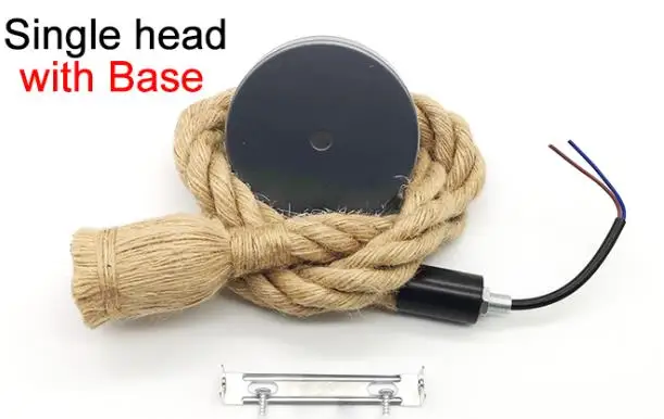 Single head-base Винтажный подвесной светильник с пеньковой веревкой, лофт, E27, веревочный светильник, база для внутреннего освещения, лампа для декора кухни, кафе, бара, Подвесная лампа - Цвет корпуса: Single head-base