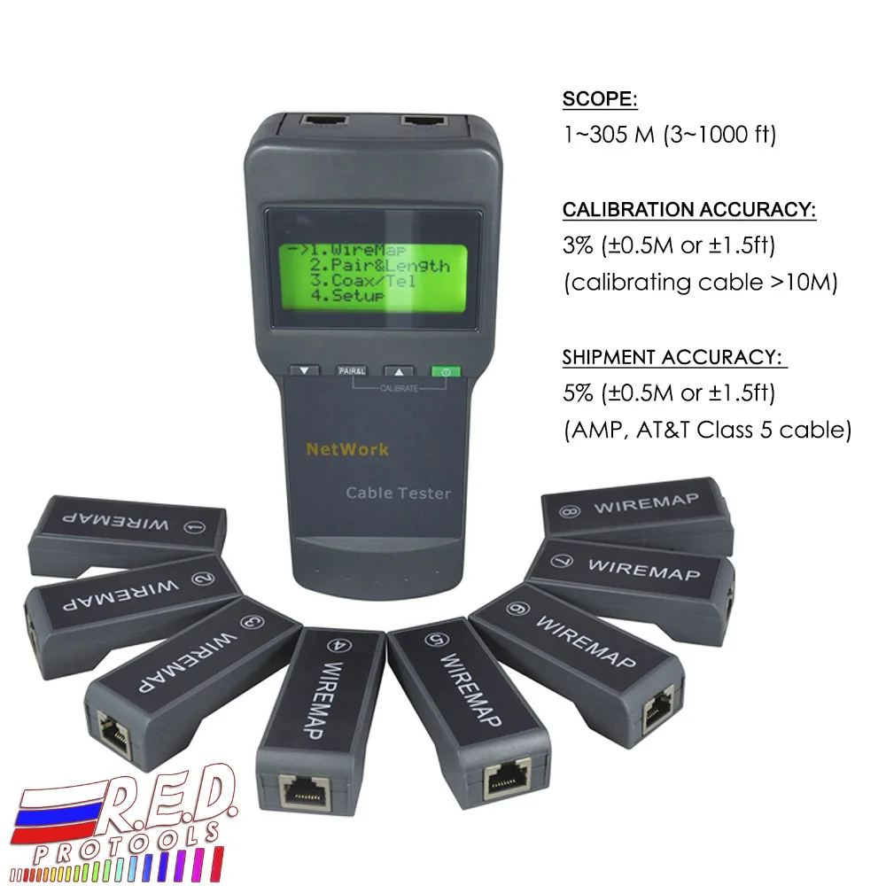 

Multifunction Digital Network LAN Cable 5E, 6E, Coaxial Wire Length Tester w/ 8 Remote Identifie