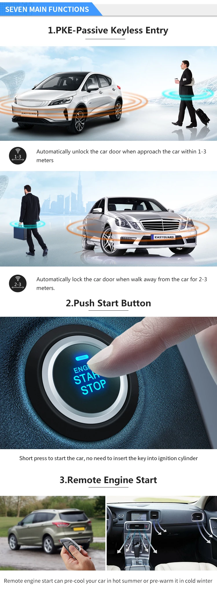Easyguard компания Smart key keyless go car аварийная система удаленного запуска двигателя Кнопка запуска touch ввода пароля DC12V вибрац