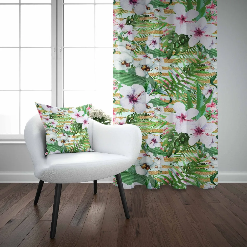 

Else Tropical Green Leaf White Purple Flowers Florals 3d Print Living Room Bedroom 1 Panel Set Curtain Combine Gift Pillow Case