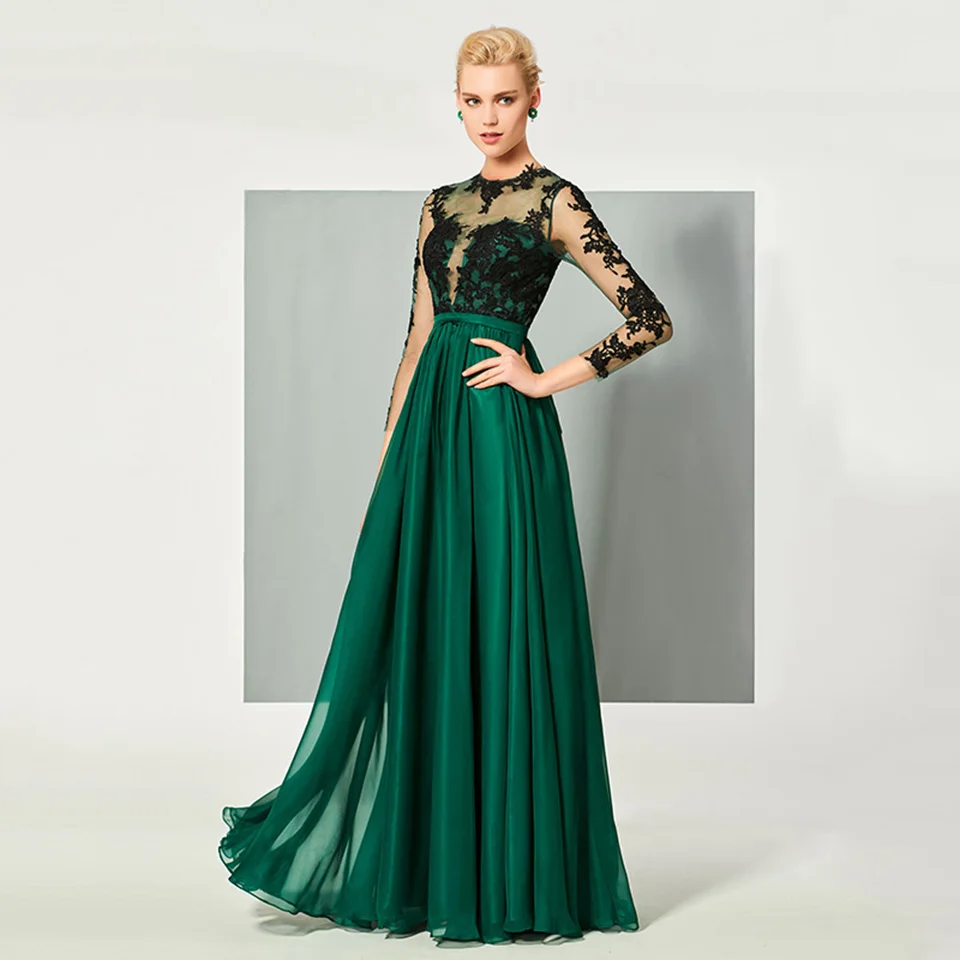 Dressv hunter/зеленое элегантное платье с длинными рукавами аппликация вечернее А