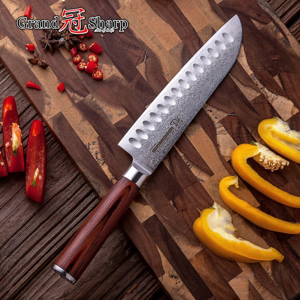 7 дюймовый нож сантоку GRANDSHARP из дамасской стали 67 слоев японская зеркальная сталь