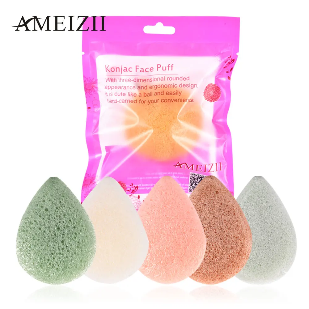 AMEIZII Очищающая губка для лица 1 шт. натуральная Konjac зеленая розовая белая очищения