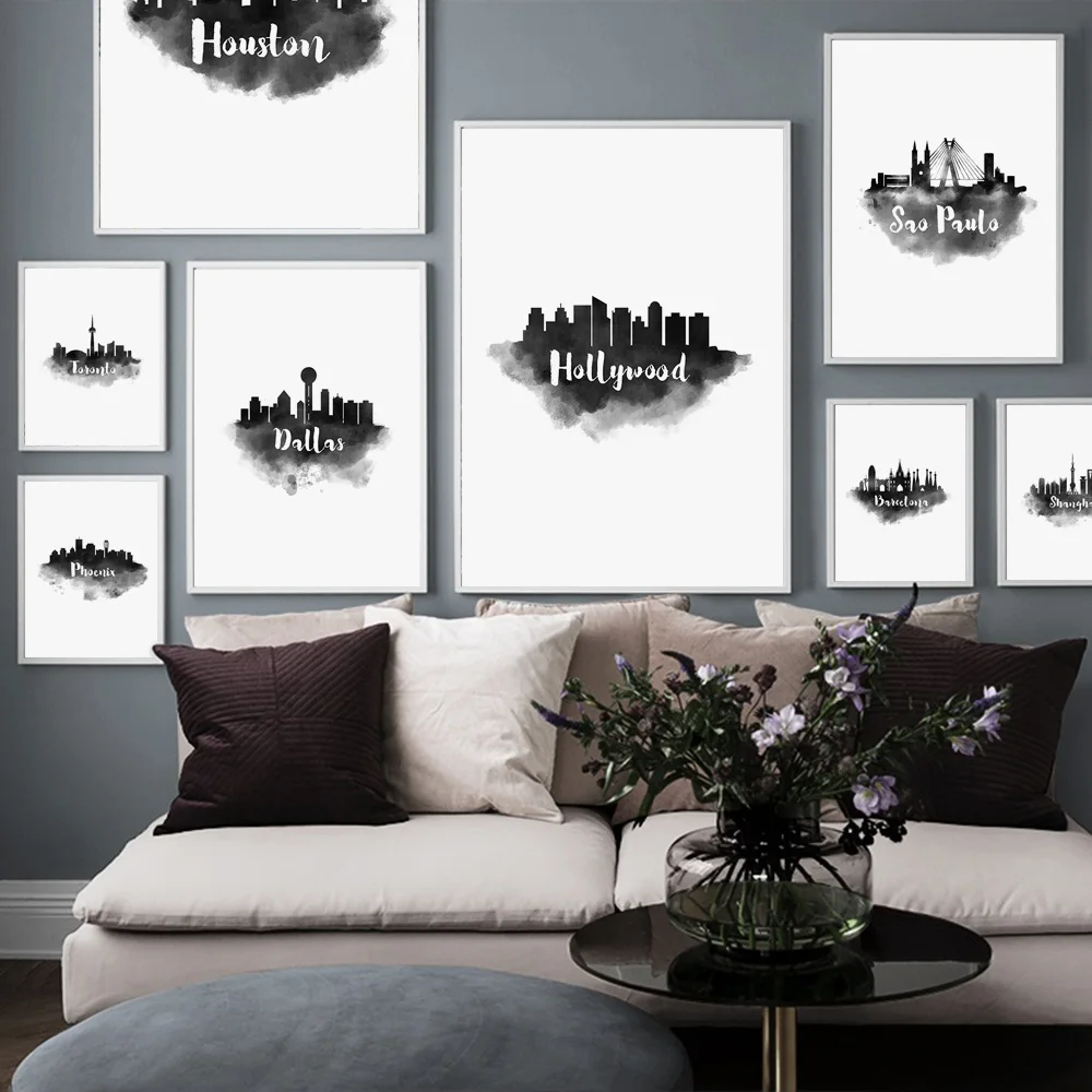 Акварель Барселона Дубай городской пейзаж скандинавские плакаты и принты
