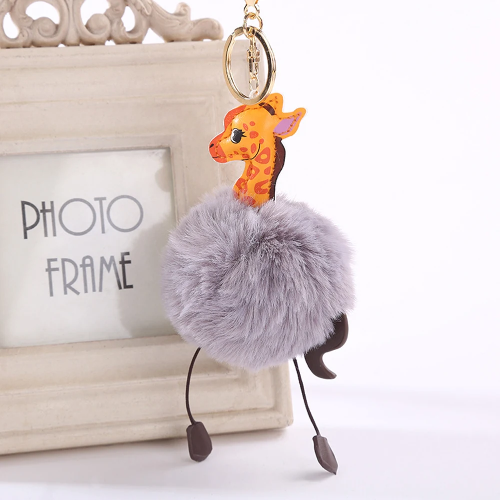 Fluffy Faux Rabbit Fur Round Ball Pom Giraffe Style Lady Bag Charm Key Chain | Украшения и аксессуары