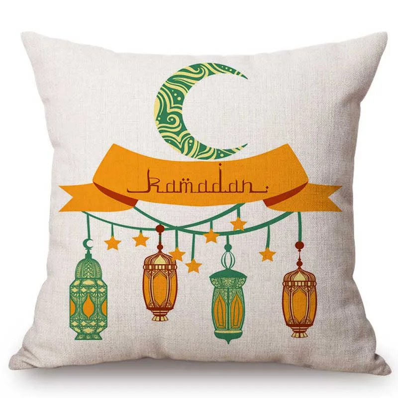 Islamic Cartoon Ramadan Muslim Lantern Mosque Art Home Decoration Throw Pillow Case Cotton Linen Islam Festival Cushion Cover | Дом и сад