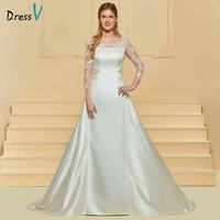 dressv elegant a line scoop neck wedding dress long sleeves appliques floor length bridal outdoorchurch wedding dresses