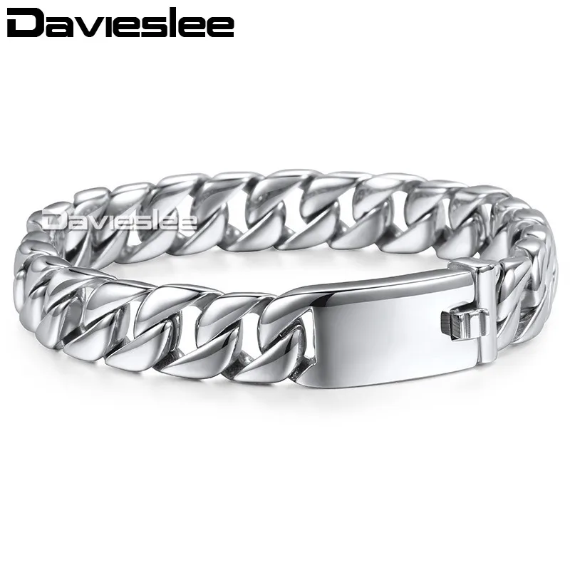 Davieslee мужской браслет с цепочкой из нержавеющей стали 316L браслеты для мужчин серебристого и золотого цвета никогда не выцветшие 11 мм 20 см DLHB139 - Окраска металла: Silver HB139