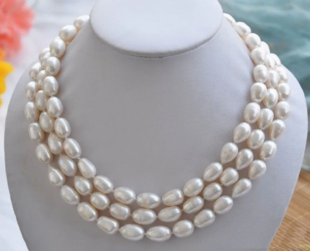 

3 ROW huge 11-13mm Natural south sea baroque south sea white pearl necklace AAA>>girls choker necklace pendant Free shipping