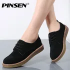 Туфли-оксфорды PINSEN женские, кожа и замша, на шнуровке, топ-сайдеры, круглый носок, плоская подошва, Мокасины, осень 2020