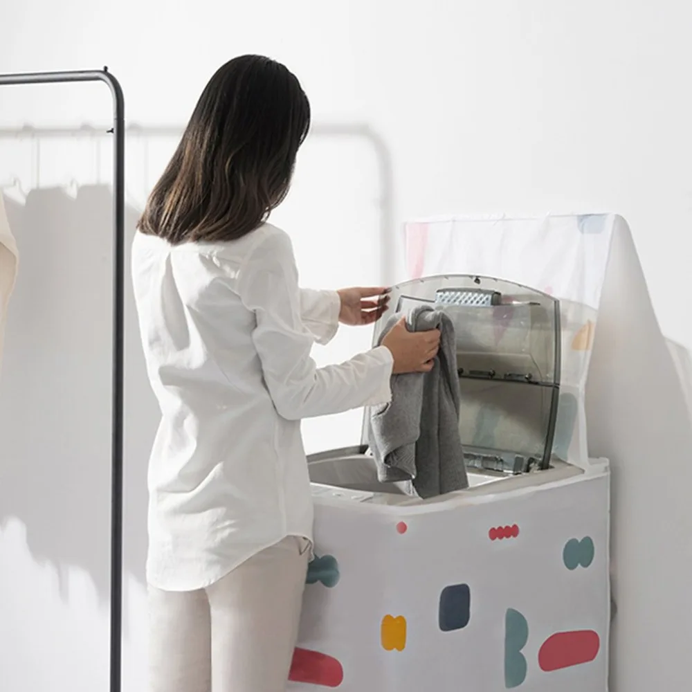 PEVA Geometry Printing Washing Machine Dust Covers Organizer Flip Washer Dust-proof Sunscreen Dustcoat Storage Case | Дом и сад