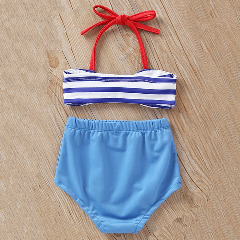 Синий купальный костюм из двух предметов для малышей детский полиэстера девочек