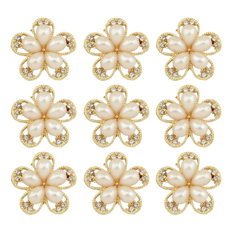 30pcs/lot DIY Pearls Hair Accessories Rhinestone Button For Wedding Ivory Metal Pearl Flower Alloy Accessory 572 | Детская одежда и
