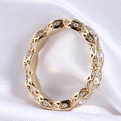 Stackable band DovEggs 14 K 585 Желтое золото 3ct Центр 9 мм F цвет 2,2 мм ширина ремешка обручальное кольцо набор с акцентами для женщин - Цвет камня: Stackable band