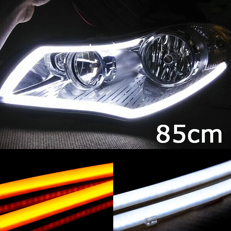 

2x 85cm Daytime Running Light White Yellow Blue Flexible Headlight 10W Strip With Turn Signal Car Angel Eye DRL Switchback Tube