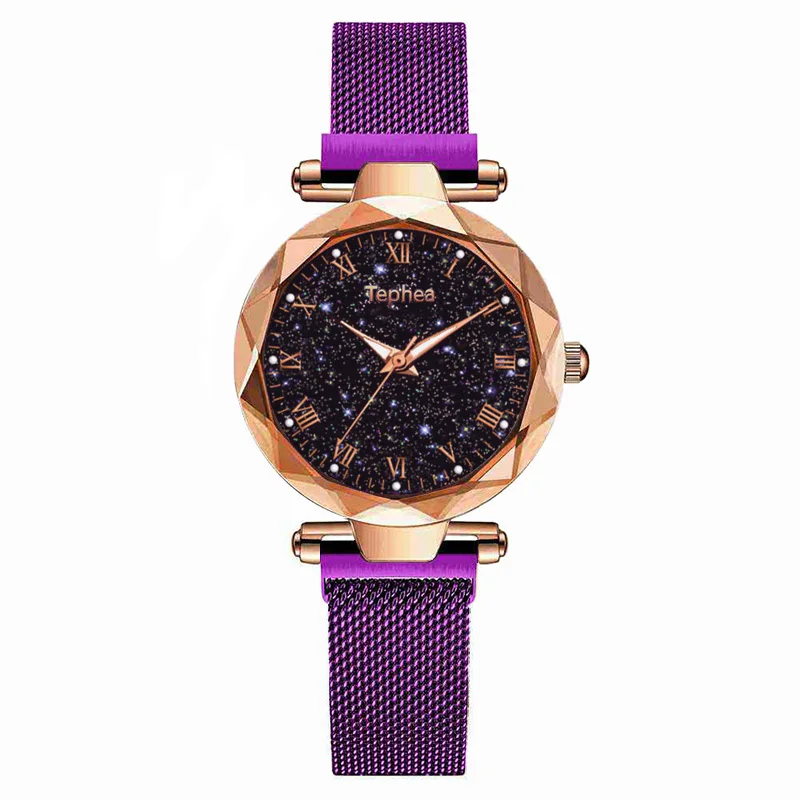 purple gold Роскошные Светящиеся женские наручные часы, звездное небо, женское платье, магнитные часы в подарок, Звездные часы, relogio feminino reloj mujer - Цвет: purple gold
